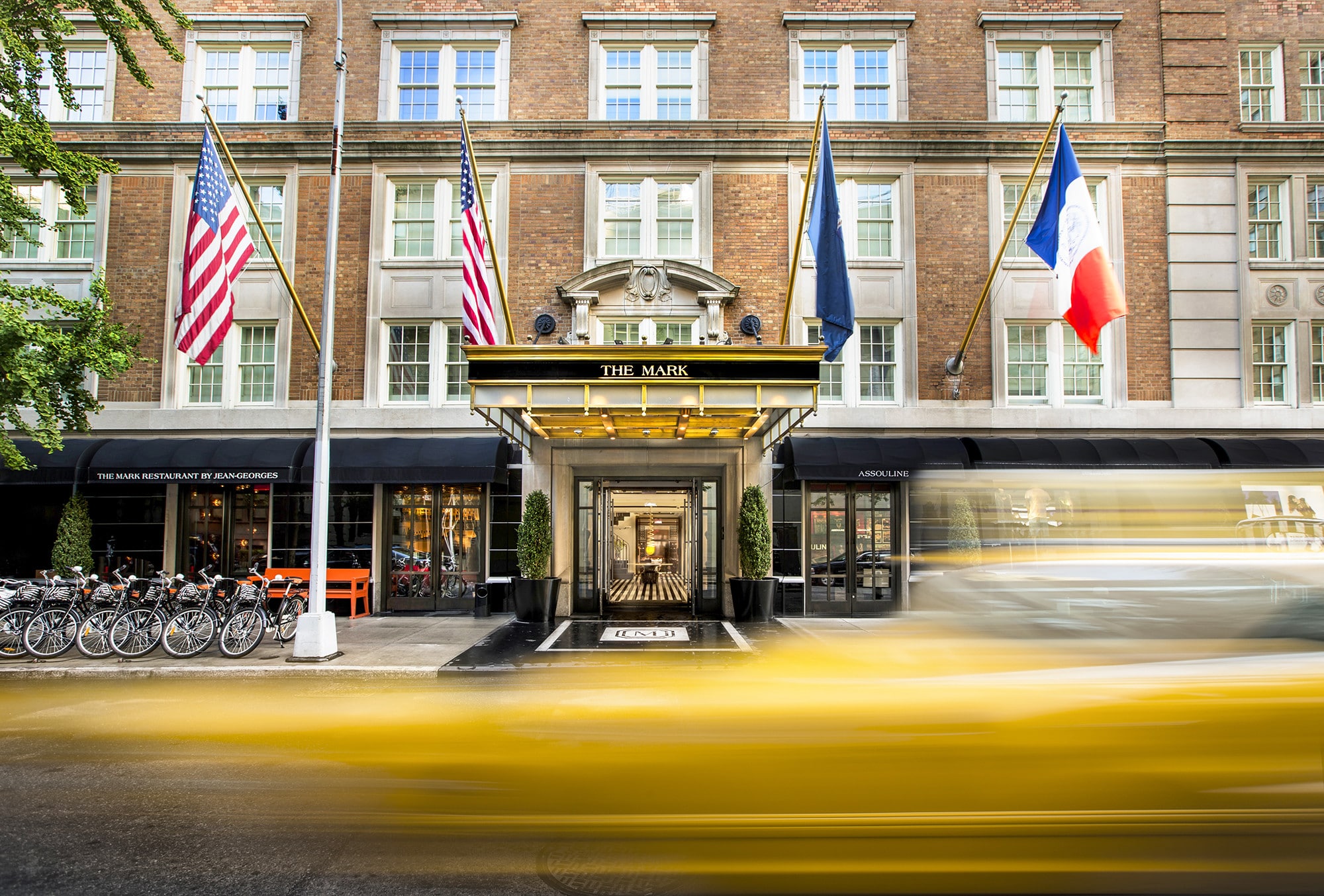 A daytime view of the atrium entrance to The Mark Hotel, NYC
